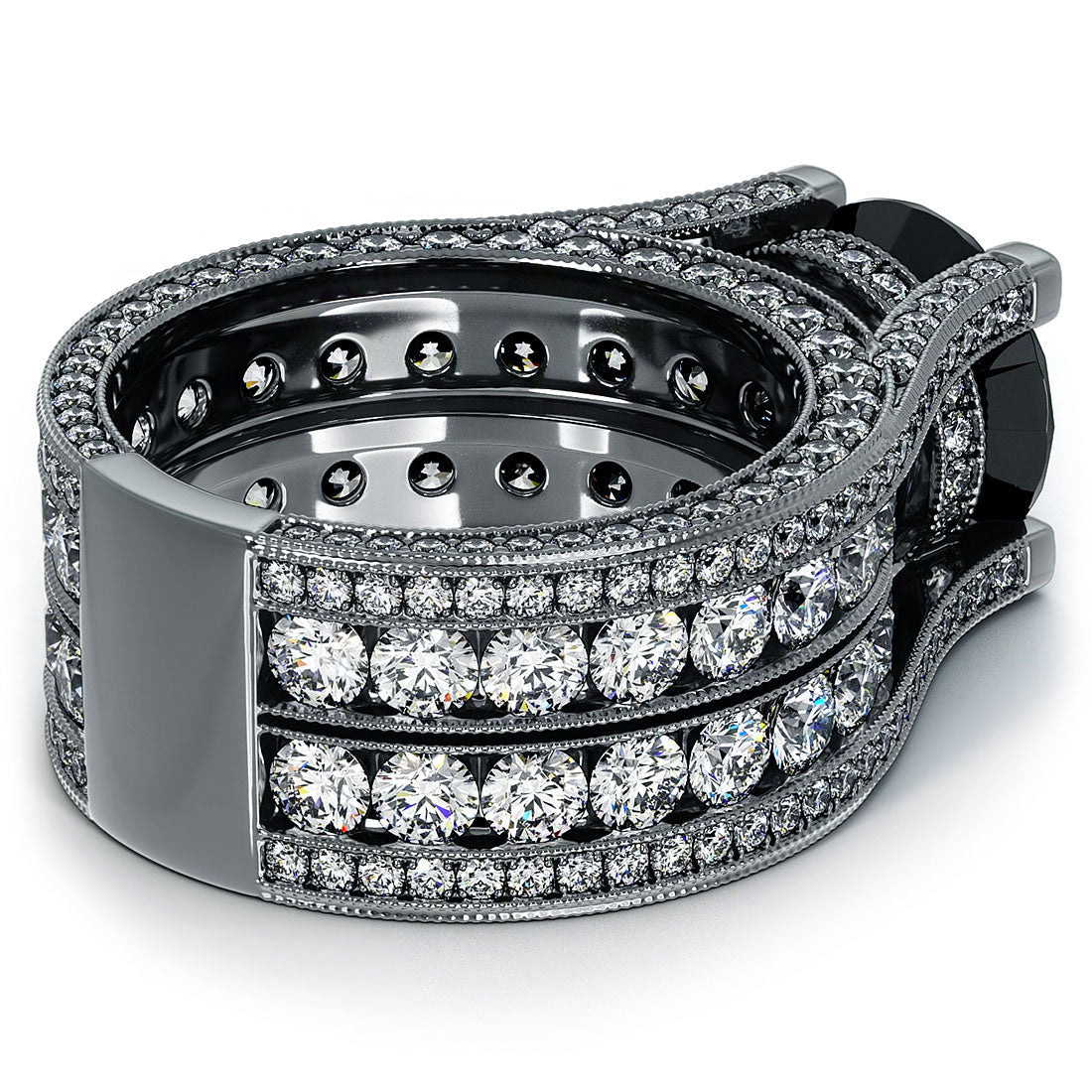 12.63 Carat Certified Natural Black Diamond Engagement Ring 14k Black Gold