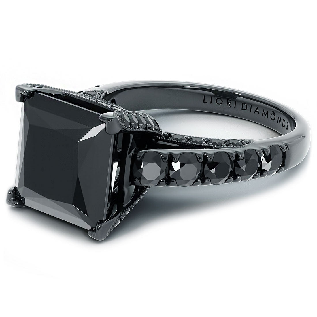 5.88 Carat Princess Cut Natural Black Diamond Engagement Ring 14k Black Gold