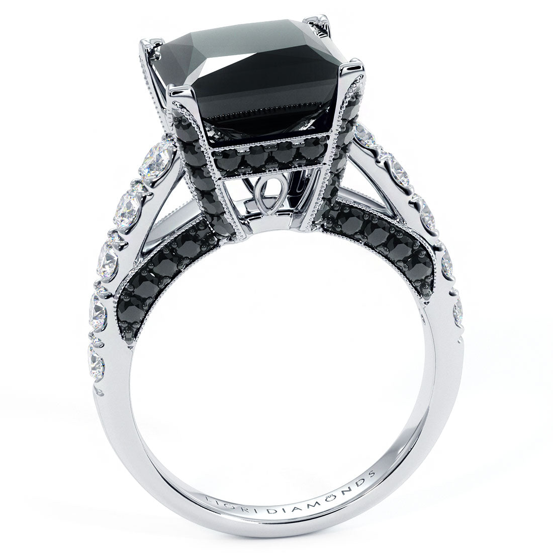 6.08 Carat Princess Cut Natural Black Diamond Engagement Ring 14k White Gold