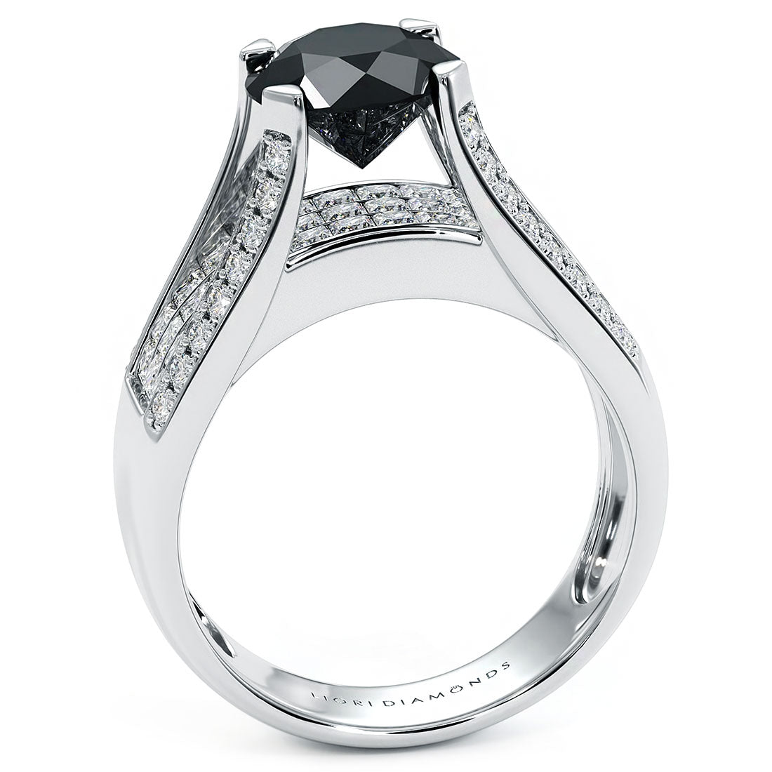 4.04ctw Certified Natural Black Diamond Engagement Ring 14k White Gold