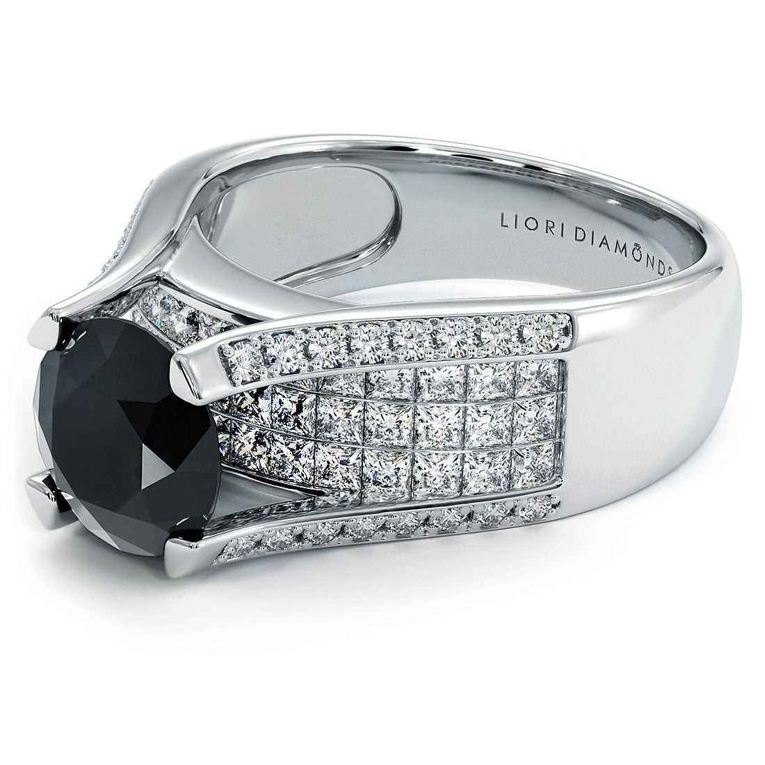 4.04ctw Certified Natural Black Diamond Engagement Ring 14k White Gold