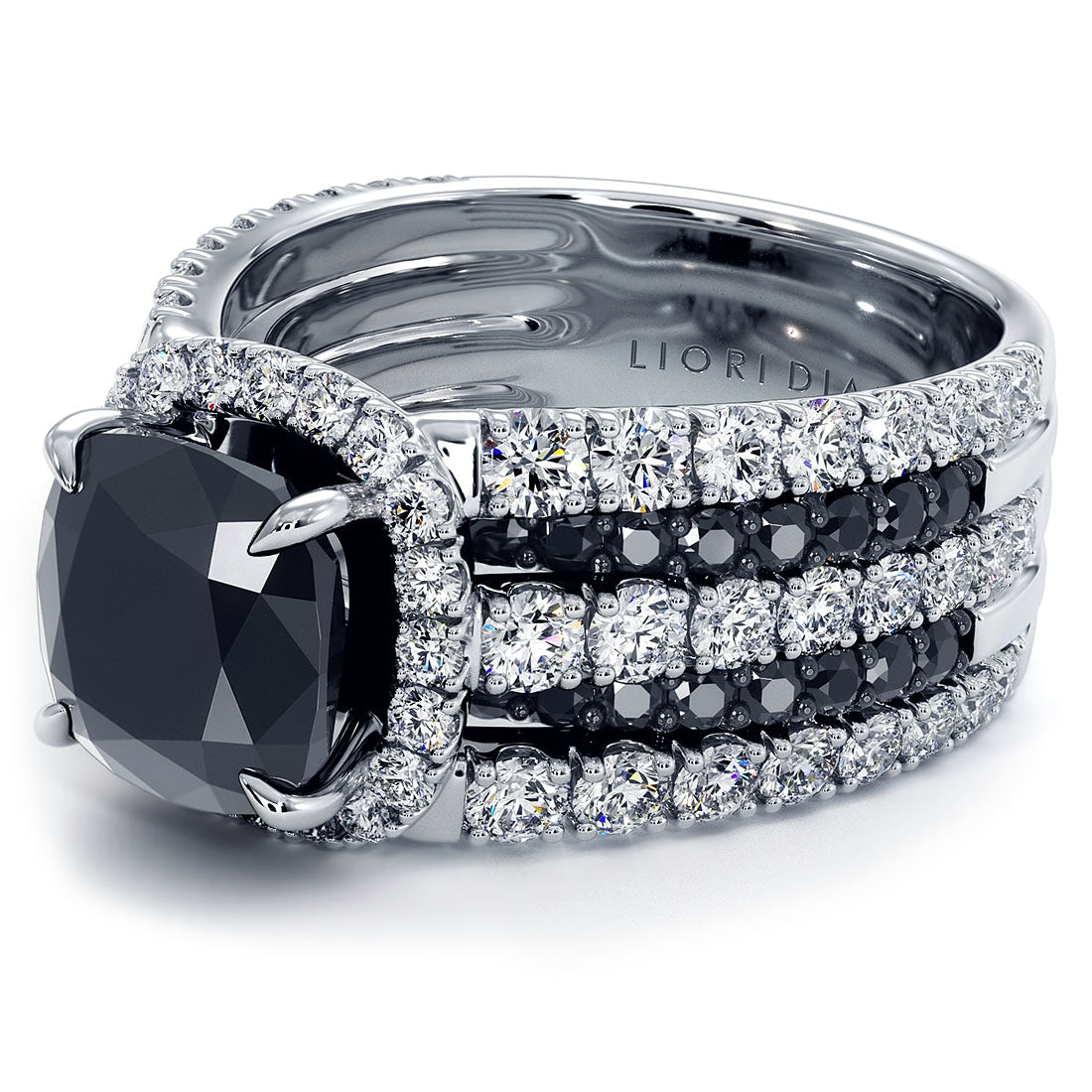 6.59ctw Cushion Cut Black Diamond Engagement Ring 18k White Gold Pave Halo