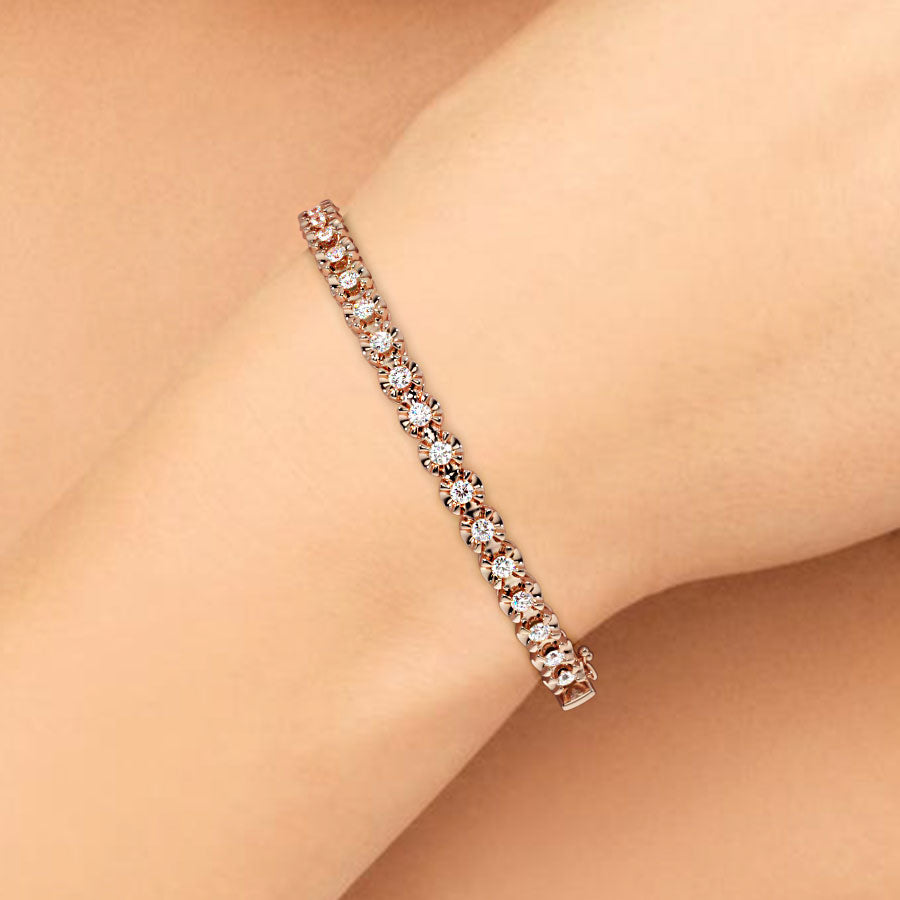 1.25ctw Round Brilliant Buttercup Diamond Bangle Bracelet set in 14k Rose Gold