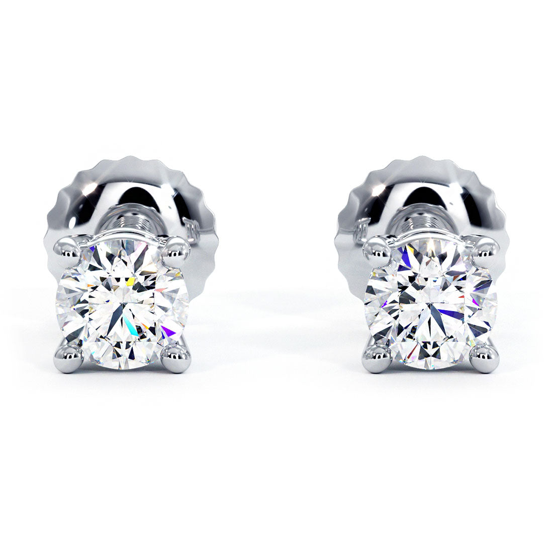 1.00ctw Round Brilliant Diamond Studs Earrings Basket Set in 14k White Gold