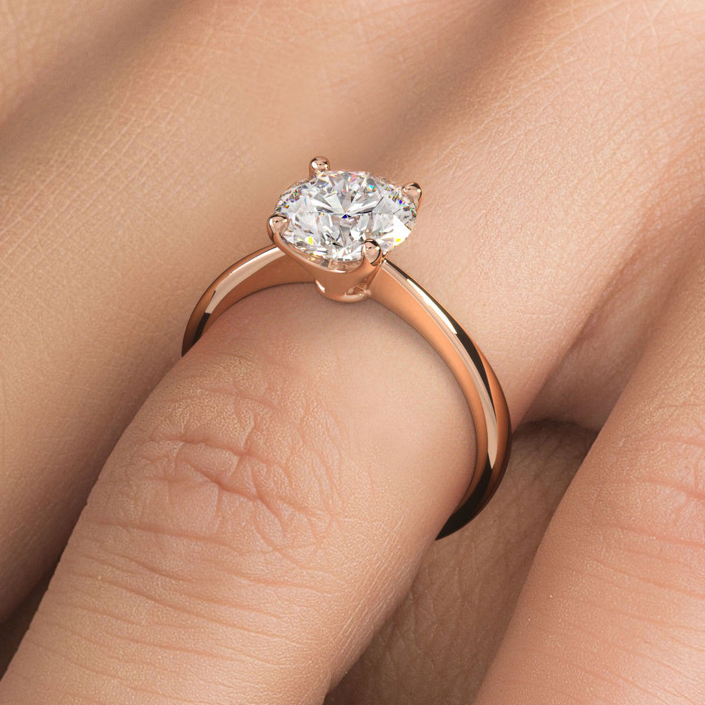 1.50ct Round Brilliant Petite Tapered 4 Prong Solitaire Lab Grown Diamond Engagement Ring set in 14k Rose Gold