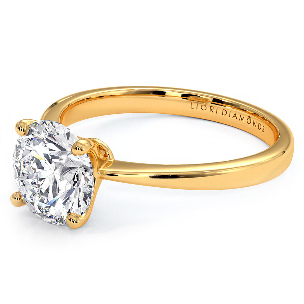 1.50ct Round Brilliant Petite Tapered 4 Prong Solitaire Lab Grown Diamond Engagement Ring set in 14k Yellow Gold