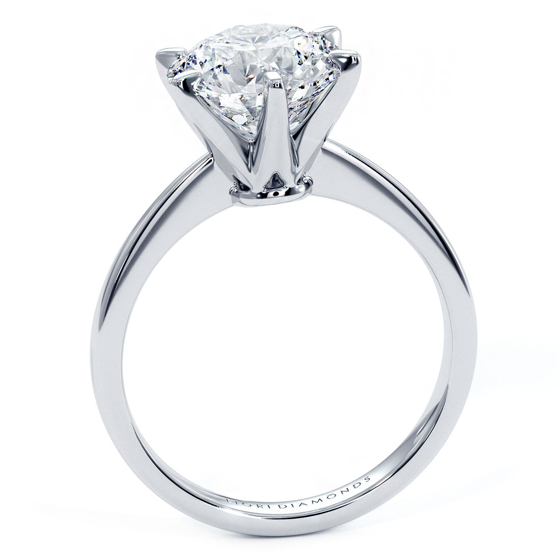 3.00ct GIA Certified F-VS2 Round Brilliant Petite Tapered 6 Prong Solitaire Lab Grown Diamond Engagement Ring set in 14k White Gold