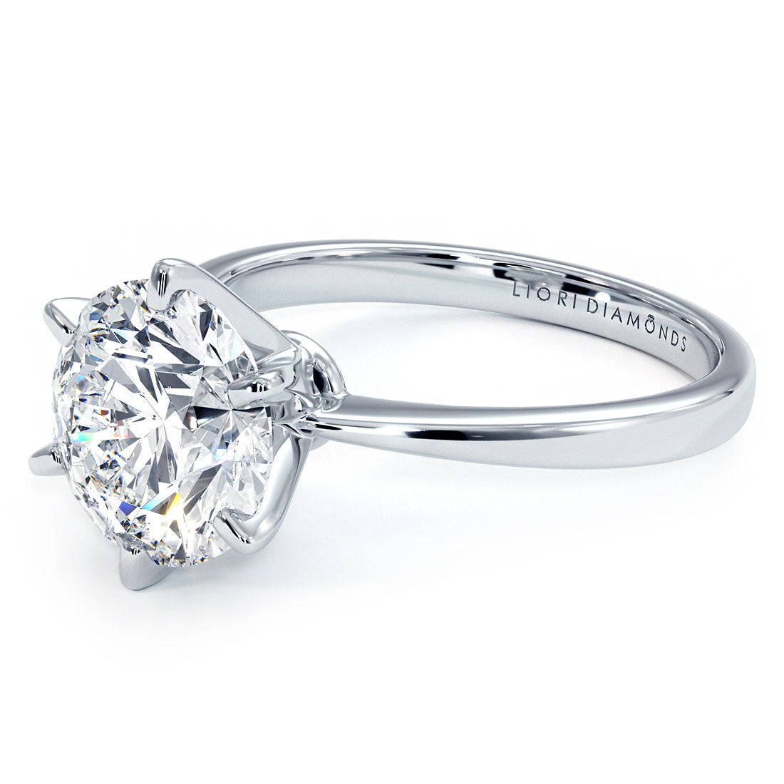 3.00ct GIA Certified F-VS2 Round Brilliant Petite Tapered 6 Prong Solitaire Lab Grown Diamond Engagement Ring set in 14k White Gold