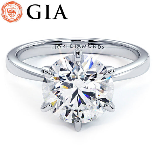 3.00ct GIA Certified F-VS2 Round Brilliant Petite Tapered 6 Prong Solitaire Lab Grown Diamond Engagement Ring set in Platinum