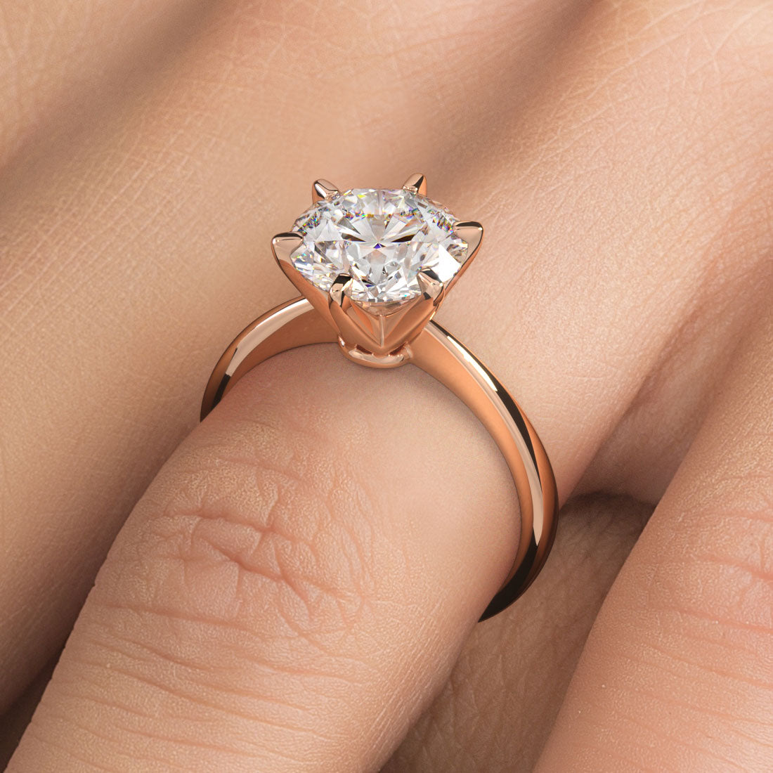 3.14ct GIA Certified F-VS1 Round Brilliant Petite Tapered 6 Prong Solitaire Lab Grown Diamond Engagement Ring set in 14k rose Gold