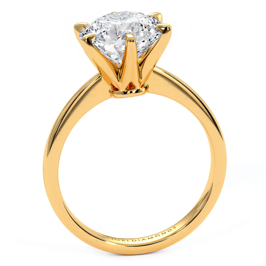 3.00ct GIA Certified F-VS2 Round Brilliant Petite Tapered 6 Prong Solitaire Lab Grown Diamond Engagement Ring set in 14k Yellow Gold