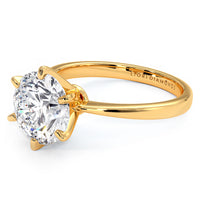 3.00ct GIA Certified F-VS2 Round Brilliant Petite Tapered 6 Prong Solitaire Lab Grown Diamond Engagement Ring set in 14k Yellow Gold