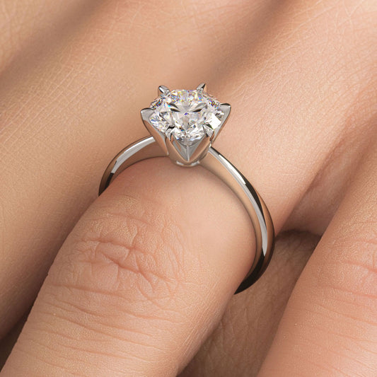 1.50ct Round Brilliant Petite Tapered 6 Prong Solitaire Lab Grown Diamond Engagement Ring set in 14k White Gold