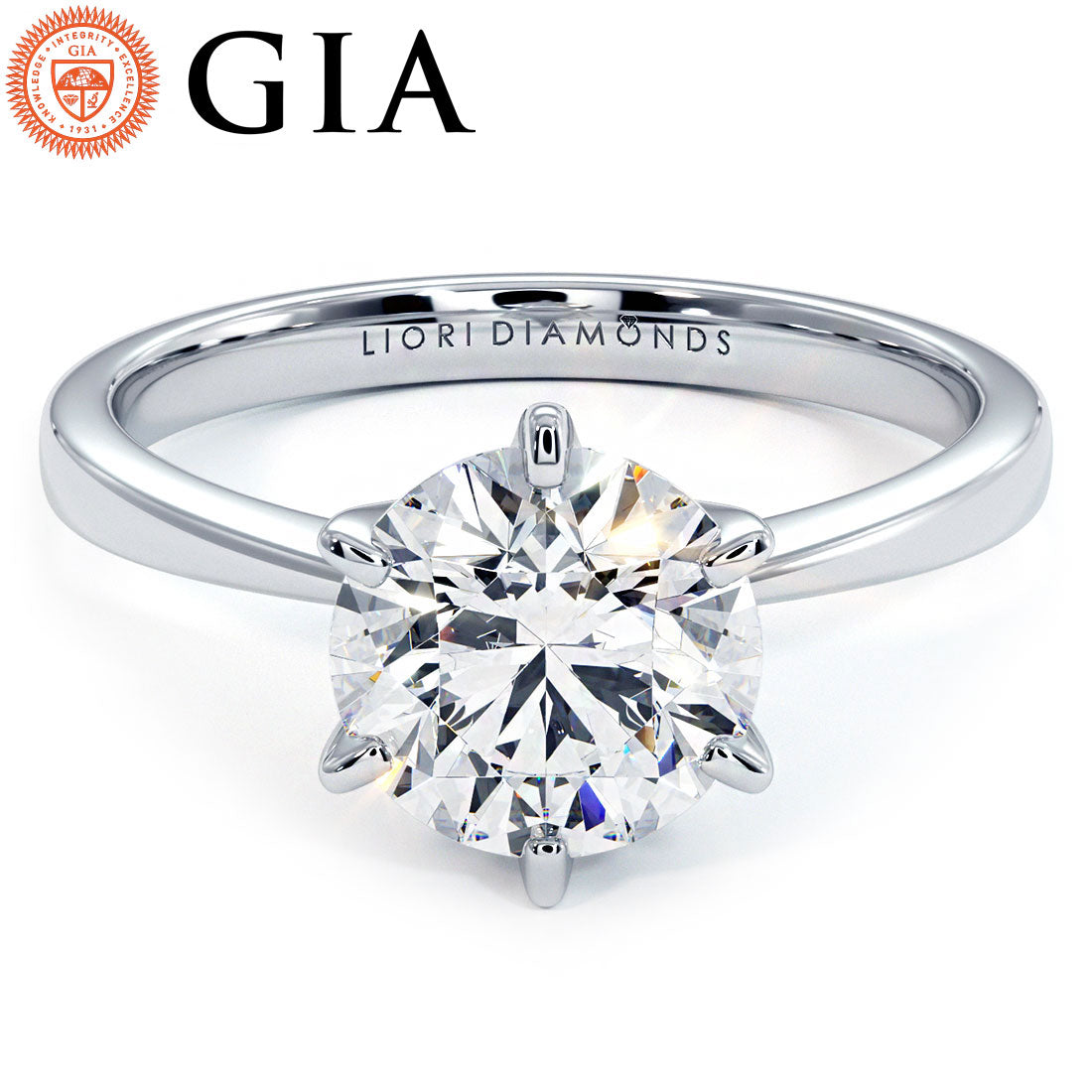 1.55ct GIA Certified F-VS1 Round Brilliant Petite Tapered 6 Prong Solitaire Lab Grown Diamond Engagement Ring set in Platinum