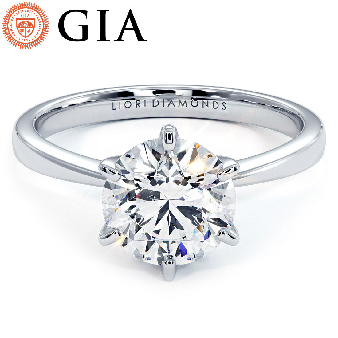 1.52ct GIA Certified Round Brilliant Petite Tapered 6 Prong Solitaire Lab Grown Diamond Engagement Ring set in Platinum