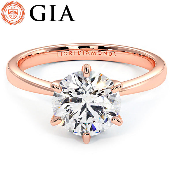 1.52ct GIA Certified Round Brilliant Petite Tapered 6 Prong Solitaire Lab Grown Diamond Engagement Ring set in 14k Rose Gold