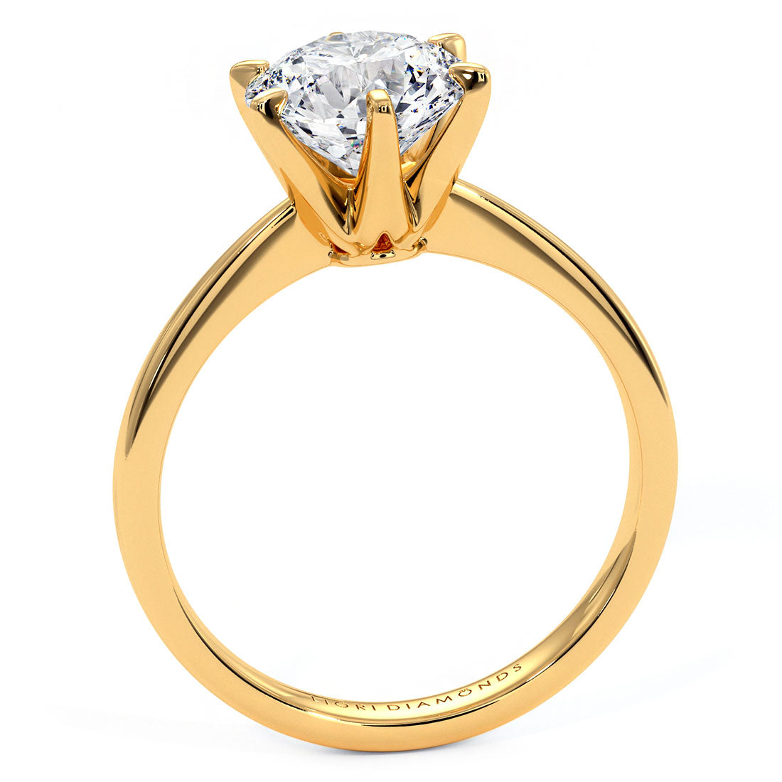 1.50ct Round Brilliant Petite Tapered 6 Prong Solitaire Lab Grown Diamond Engagement Ring set in 14k Yellow Gold