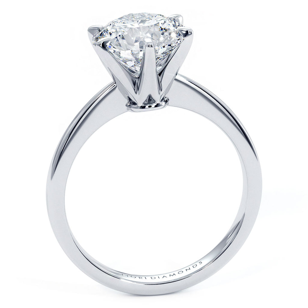 2.01 Carat GIA Certified Round Brilliant Petite Tapered 6 Prong Solitaire Lab Grown Diamond Engagement Ring set in 14k White Gold