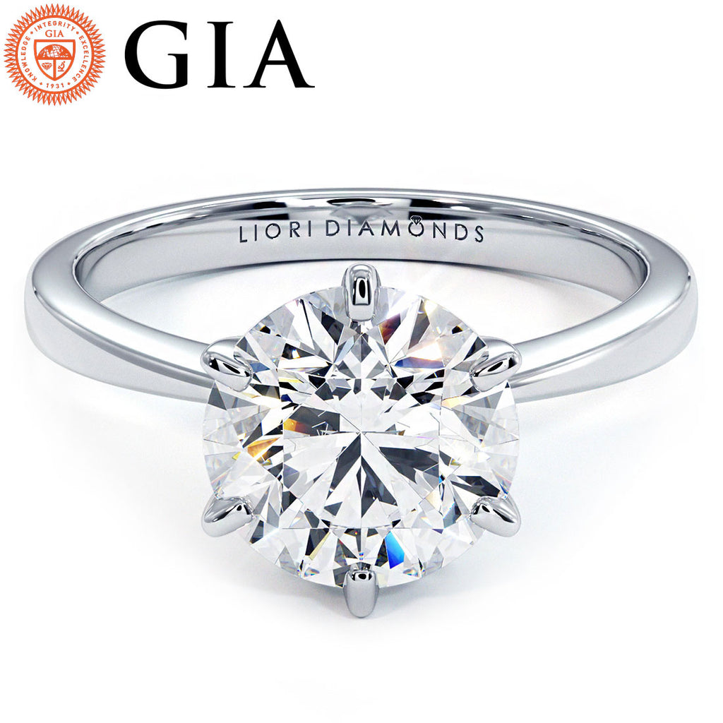 2.01 Carat GIA Certified Round Brilliant Petite Tapered 6 Prong Solitaire Lab Grown Diamond Engagement Ring set in 14k White Gold