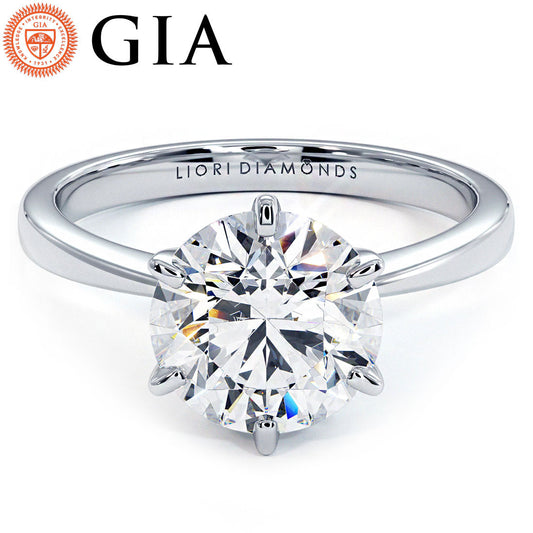 2.01 Carat GIA Certified Round Brilliant Petite Tapered 6 Prong Solitaire Lab Grown Diamond Engagement Ring set in Platinum