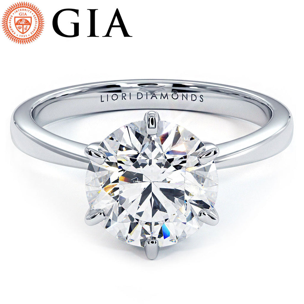 2.01 Carat GIA Certified Round Brilliant Petite Tapered 6 Prong Solitaire Lab Grown Diamond Engagement Ring set in Platinum