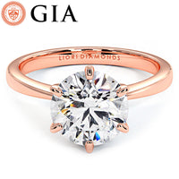 2.01 Carat GIA Certified Round Brilliant Petite Tapered 6 Prong Solitaire Lab Grown Diamond Engagement Ring set in 14k Rose Gold