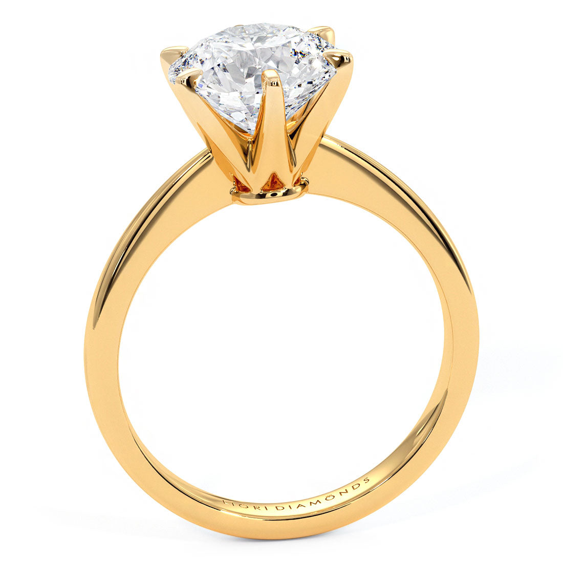 2.01 Carat GIA Certified Round Brilliant Petite Tapered 6 Prong Solitaire Lab Grown Diamond Engagement Ring set in 14k Yellow Gold