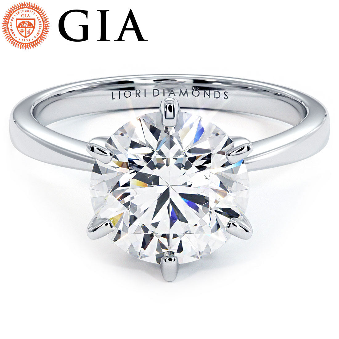2.5 Carat Round Brilliant Petite Tapered 6 Prong Solitaire