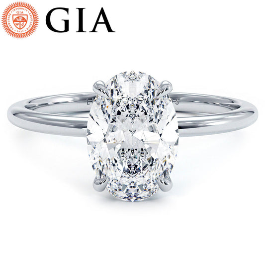 2.07ct GIA Certified Oval Cut Petite Wire Solitaire Lab Grown Diamond Engagement Ring set in Platinum