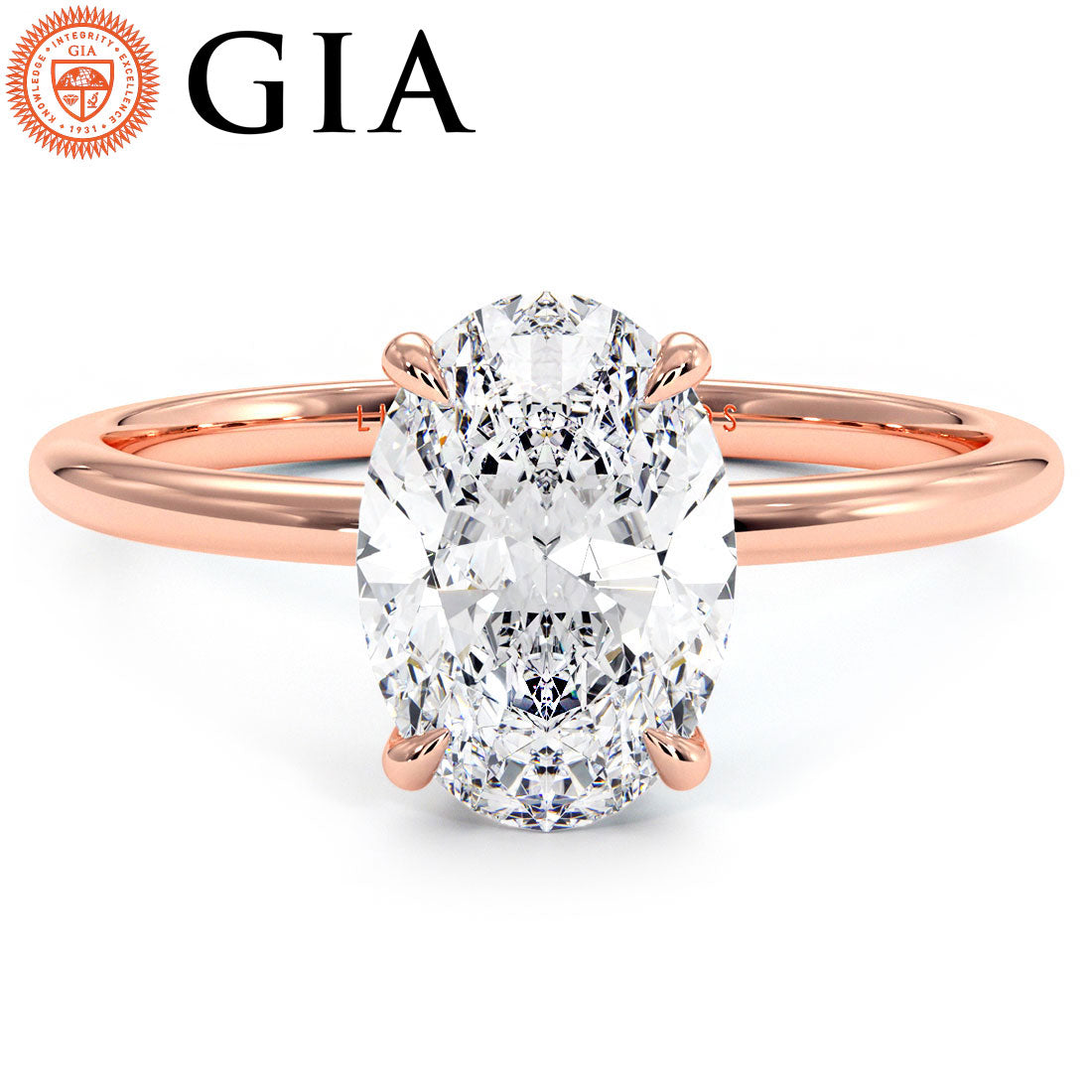 2.07ct GIA Certified Oval Cut Petite Wire Solitaire Lab Grown Diamond Engagement Ring set in 14k Rose Gold