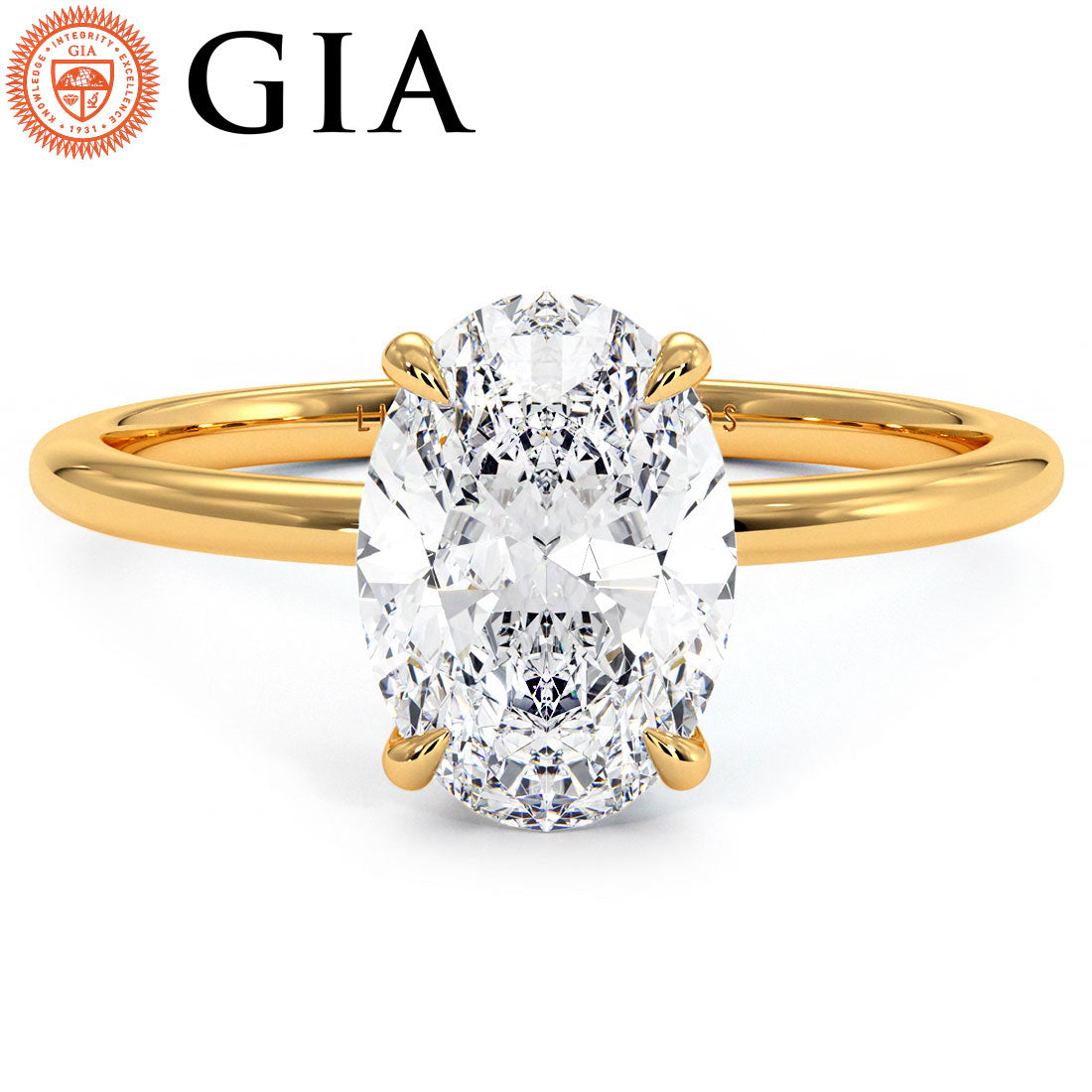 2.07ct GIA Certified Oval Cut Petite Wire Solitaire Lab Grown Diamond Engagement Ring set in 14k Yellow Gold