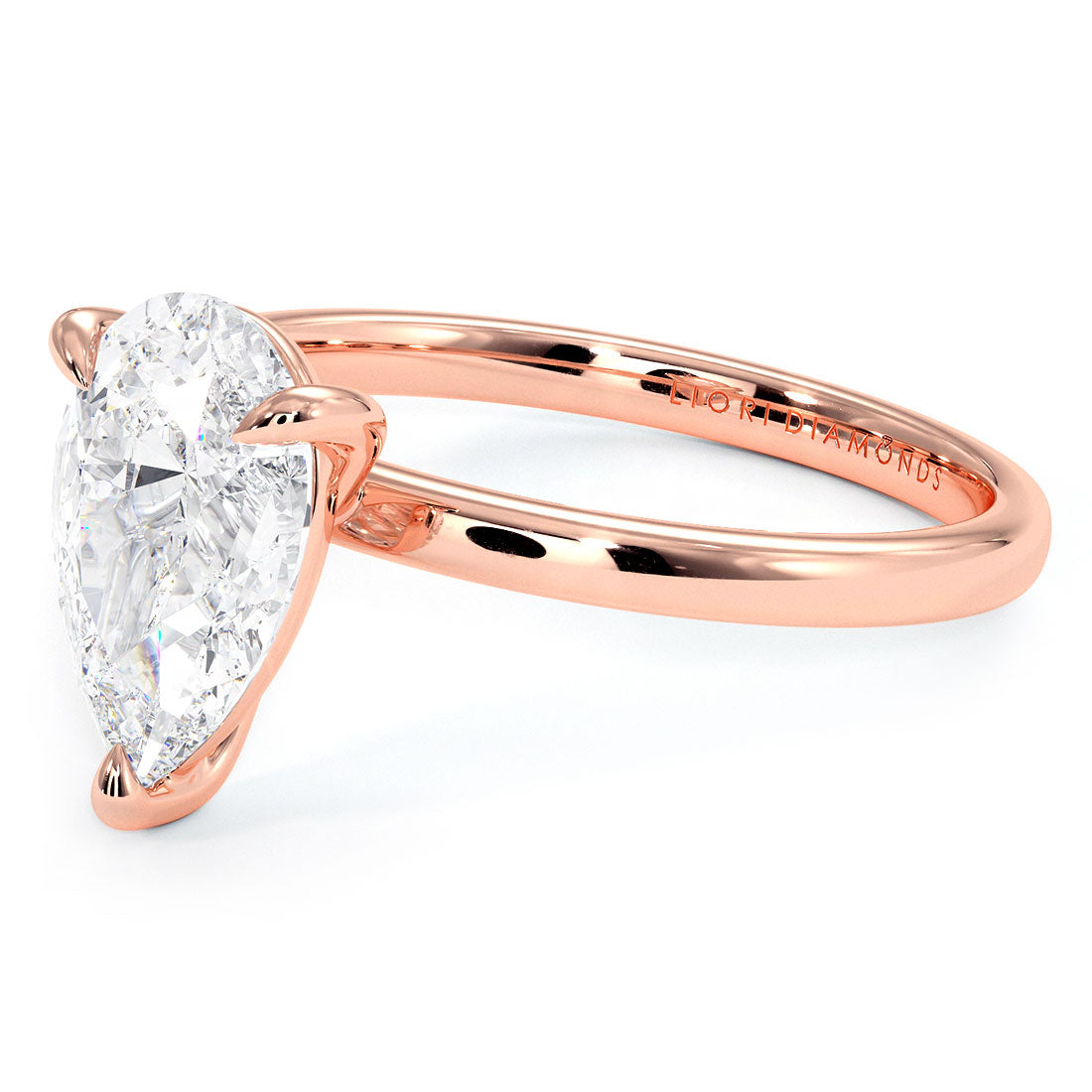 1.56ct GIA Certified Pear Shape Petite Wire Basket Solitaire Lab Grown Diamond Engagement Ring set in 14k Rose Gold