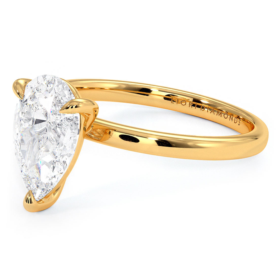1.56ct GIA Certified Pear Shape Petite Wire Basket Solitaire Lab Grown Diamond Engagement Ring set in 14k Yellow Gold