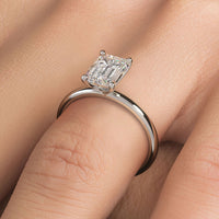 1.62ctw GIA Certified F-VS1 Emerald Cut Petite Wire Solitaire Lab Grown Diamond Engagement Ring set in Platinum