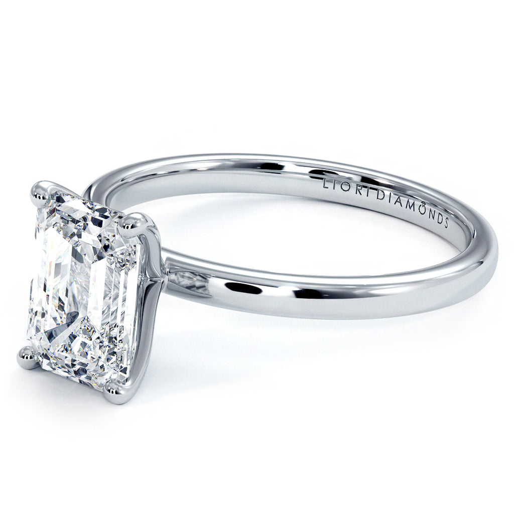 1.62ctw GIA Certified F-VS1 Emerald Cut Petite Wire Solitaire Lab Grown Diamond Engagement Ring set in Platinum