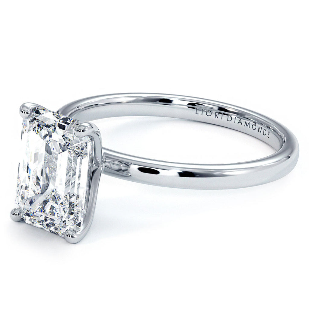 2.00 Carat GIA Certified Emerald Cut Petite Wire Solitaire Lab Grown Diamond Engagement Ring set in 14k White Gold