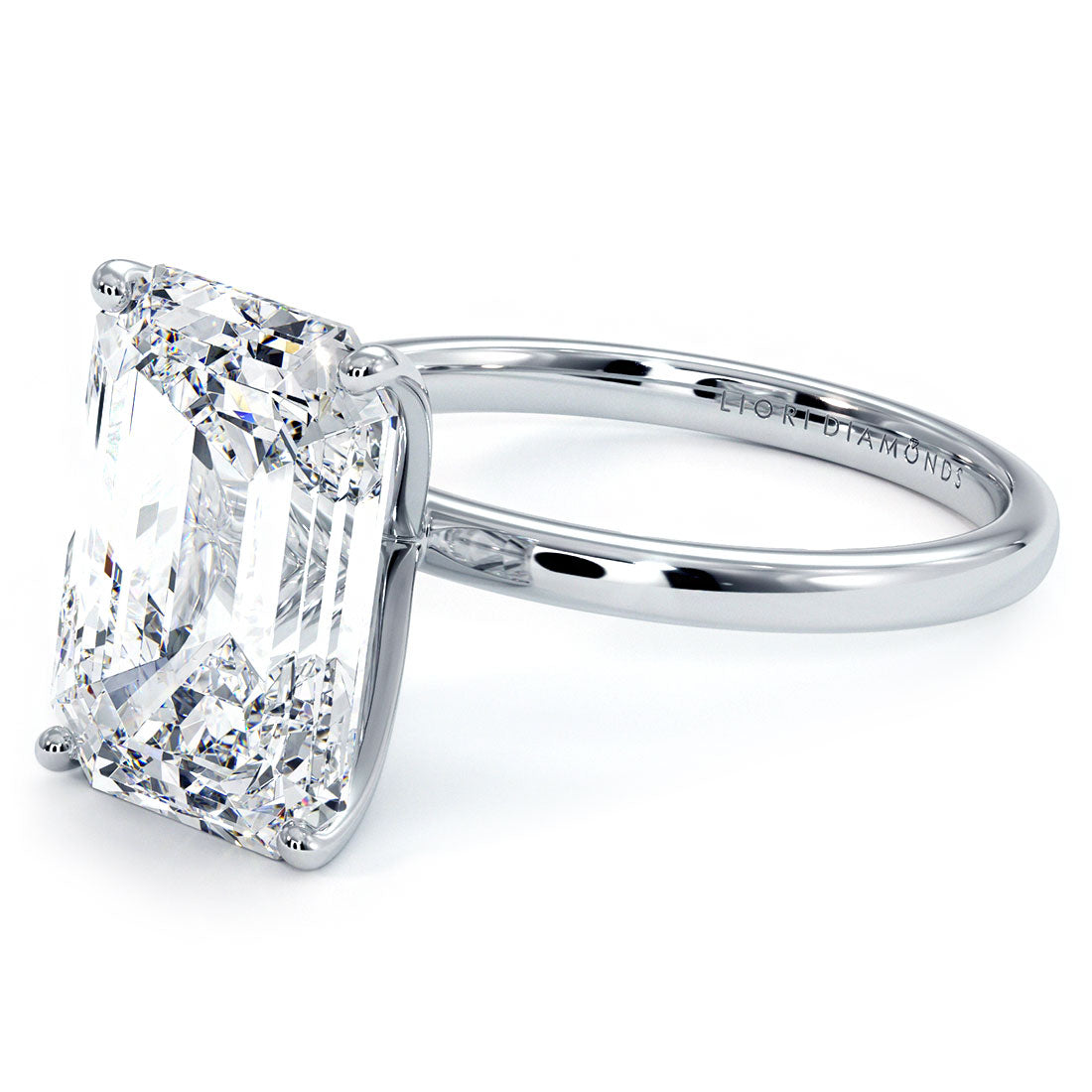 4.41 Carat GIA Certified Emerald Cut Petite Wire Solitaire Lab Grown Diamond Engagement Ring set in 14k White Gold