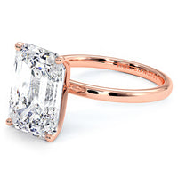 4.41 Carat GIA Certified Emerald Cut Petite Wire Solitaire Lab Grown Diamond Engagement Ring set in 14k Rose Gold