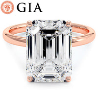 4.41 Carat GIA Certified Emerald Cut Petite Wire Solitaire Lab Grown Diamond Engagement Ring set in 14k Rose Gold