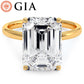 4.41 Carat GIA Certified Emerald Cut Petite Wire Solitaire Lab Grown Diamond Engagement Ring set in 14k Yellow Gold