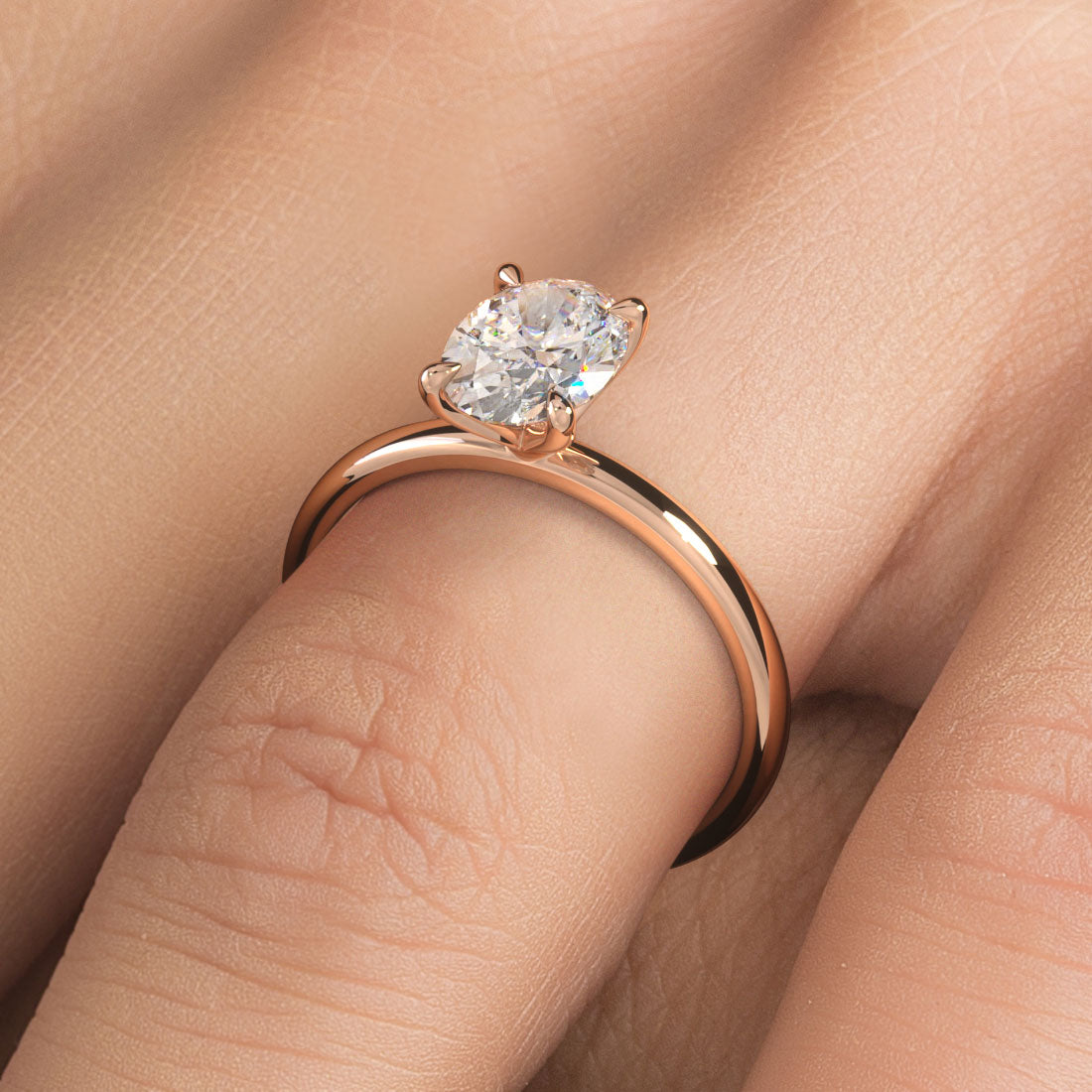 1.50ct GIA Certified Oval Cut Petite Wire Solitaire Lab Grown Diamond Engagement Ring set in 14k Rose Gold