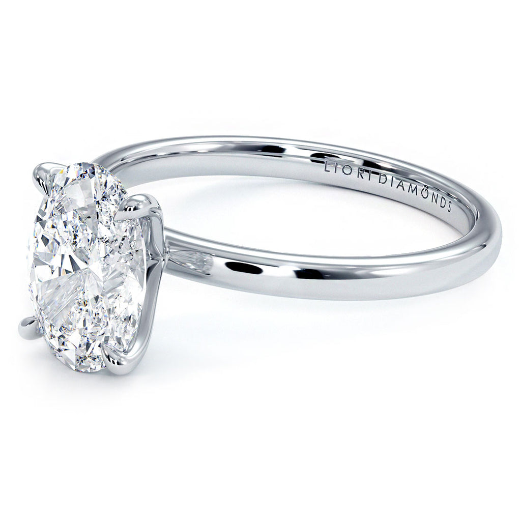 2.07ct GIA Certified Oval Cut Petite Wire Solitaire Lab Grown Diamond Engagement Ring set in Platinum