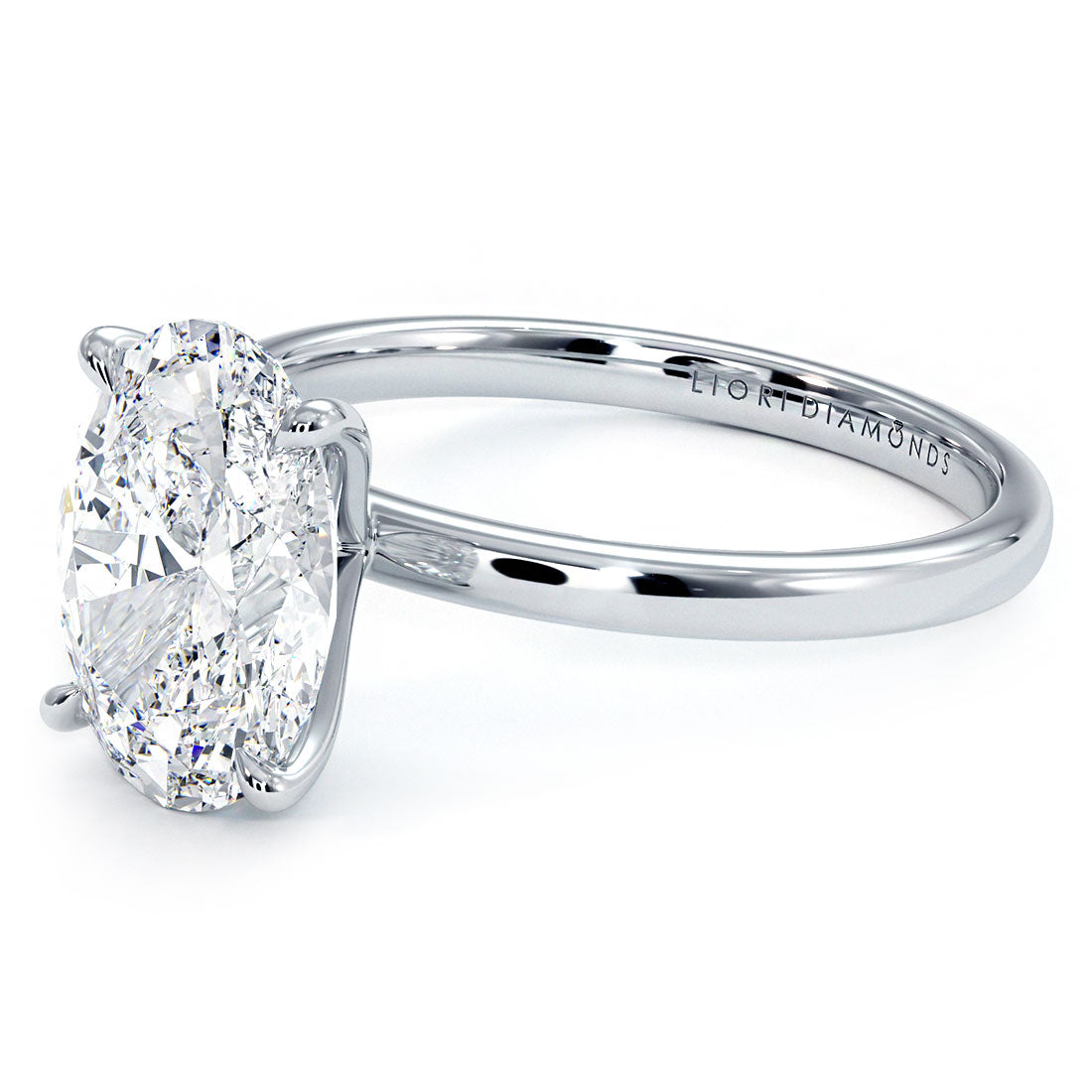 2.64ct GIA Certified Oval Cut Petite Wire Solitaire Lab Grown Diamond Engagement Ring set in 14k White Gold
