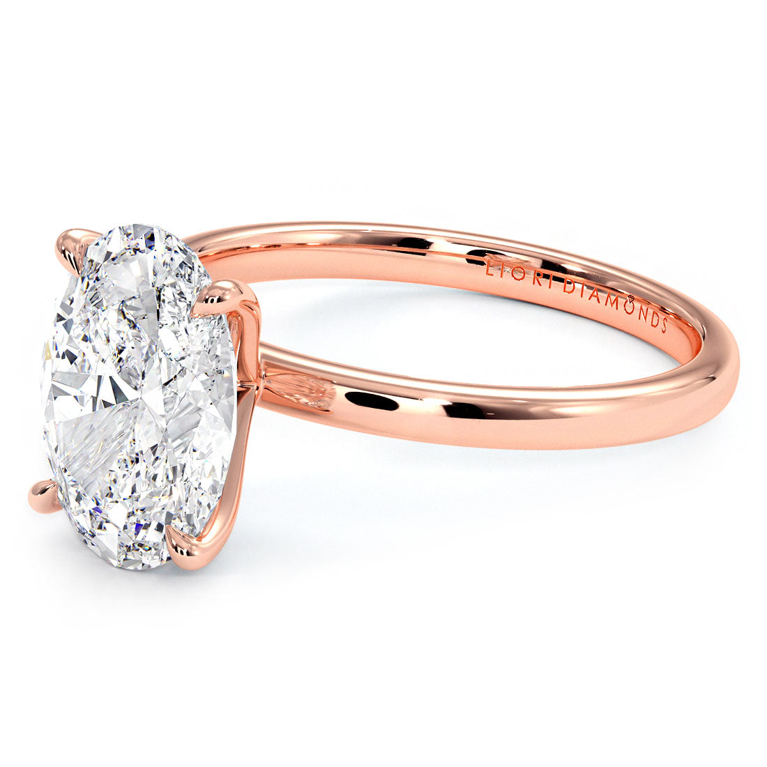 2.64ct GIA Certified Oval Cut Petite Wire Solitaire Lab Grown Diamond Engagement Ring set in 14k Rose Gold