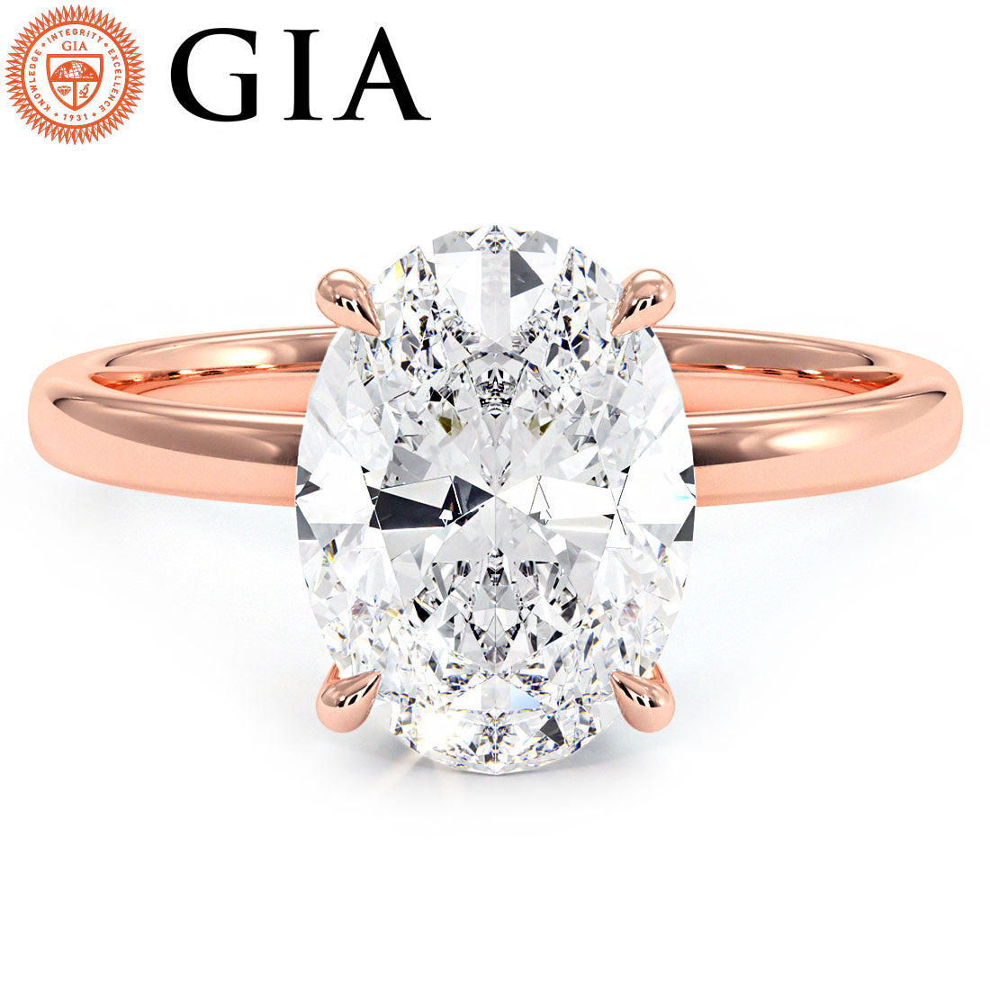 2.64ct GIA Certified Oval Cut Petite Wire Solitaire Lab Grown Diamond Engagement Ring set in 14k Rose Gold
