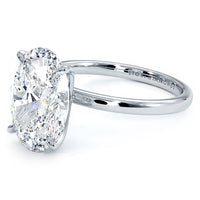 5.03 Carat GIA Certified Oval Cut Petite Wire Solitaire Lab Grown Diamond Engagement Ring set in 14k White Gold