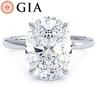 5.03 Carat GIA Certified Oval Cut Petite Wire Solitaire Lab Grown Diamond Engagement Ring set in 14k White Gold