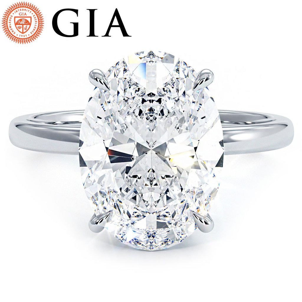 5.03 Carat GIA Certified Oval Cut Petite Wire Solitaire Lab Grown Diamond Engagement Ring set in Platinum