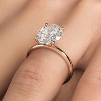 5.03 Carat GIA Certified Oval Cut Petite Wire Solitaire Lab Grown Diamond Engagement Ring set in 14k Rose Gold