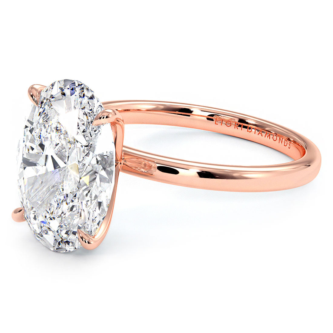 5.03 Carat GIA Certified Oval Cut Petite Wire Solitaire Lab Grown Diamond Engagement Ring set in 14k Rose Gold